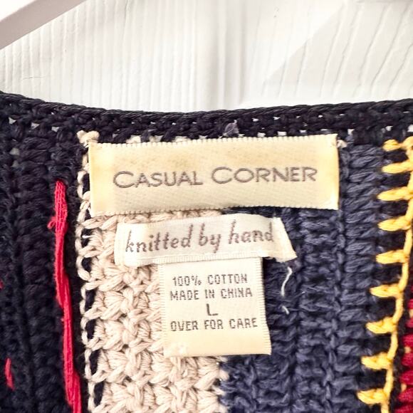 Casual Corner Hand Knit Coogi Style Multi Color Stripe Button Sweater Vest Large - Picture 5 of 8
